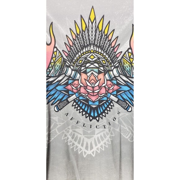 Black Label Affliction Womens Multicolor Logo Beaded Tee Shirt Large Side Braid - Picture 4 of 7